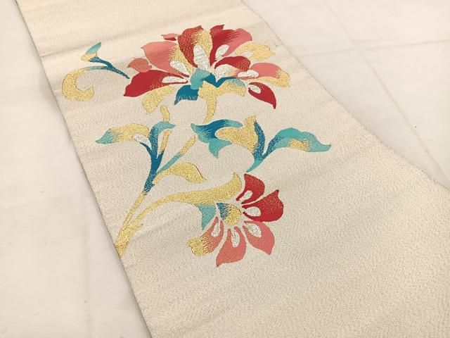 平和屋着物 爪掻き本綴れ 九寸名古屋帯 更紗枝花文 金糸 正絹 mz