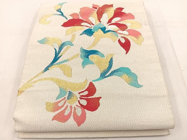 平和屋着物○爪掻き本綴れ 九寸名古屋帯 更紗枝花文 金糸 正絹 逸品