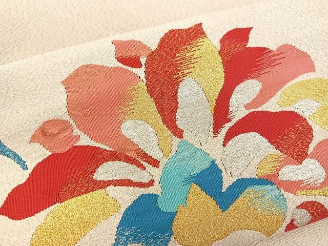  平和屋着物 爪掻き本綴れ 九寸名古屋帯 更紗枝花文 金糸 正絹 mz 名古屋帯 帯