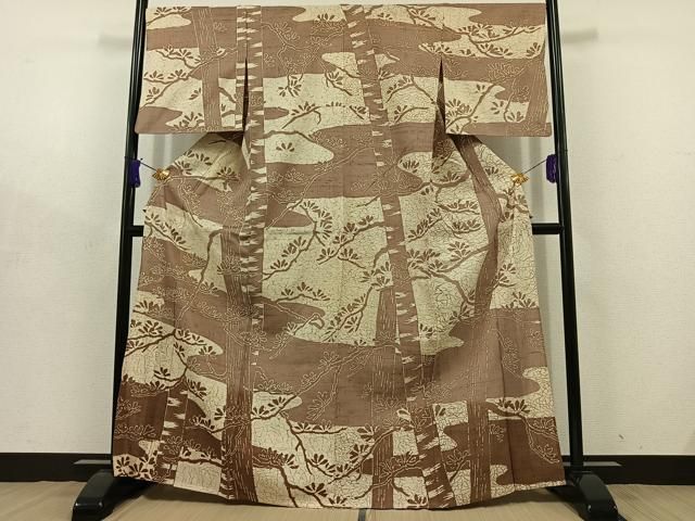 平和屋着物 訪問着 単衣 生紬 樹林文 正絹 jh