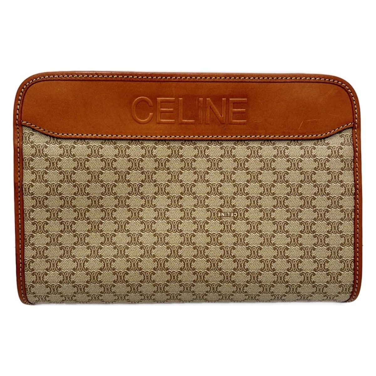 CELINE セリーヌ セカンドバッグ マカダム柄 ベージュ ブラウン レザー