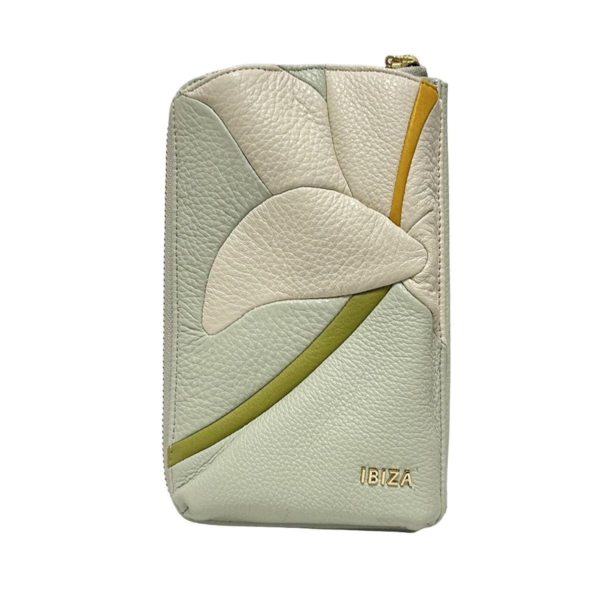 IBIZA イビザ 財布 - ライトブルー×グリーン×マルチ ショルダーウォレット ラウンドファスナー フラワー 花 レザー