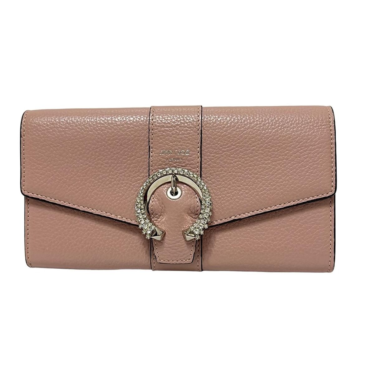 JIMMY CHOO ジミーチュウ 長財布 ピンク ラインストーン ホログラムシールあり レザー