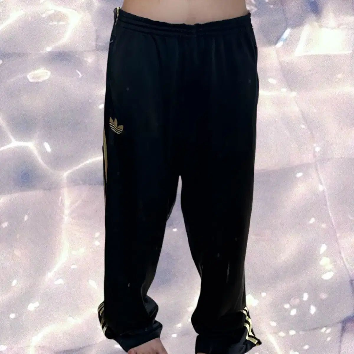90 s アディダス ファイヤーバード 黒金 ブラック GOLD 3本線 ワイド トラック パンツ 115