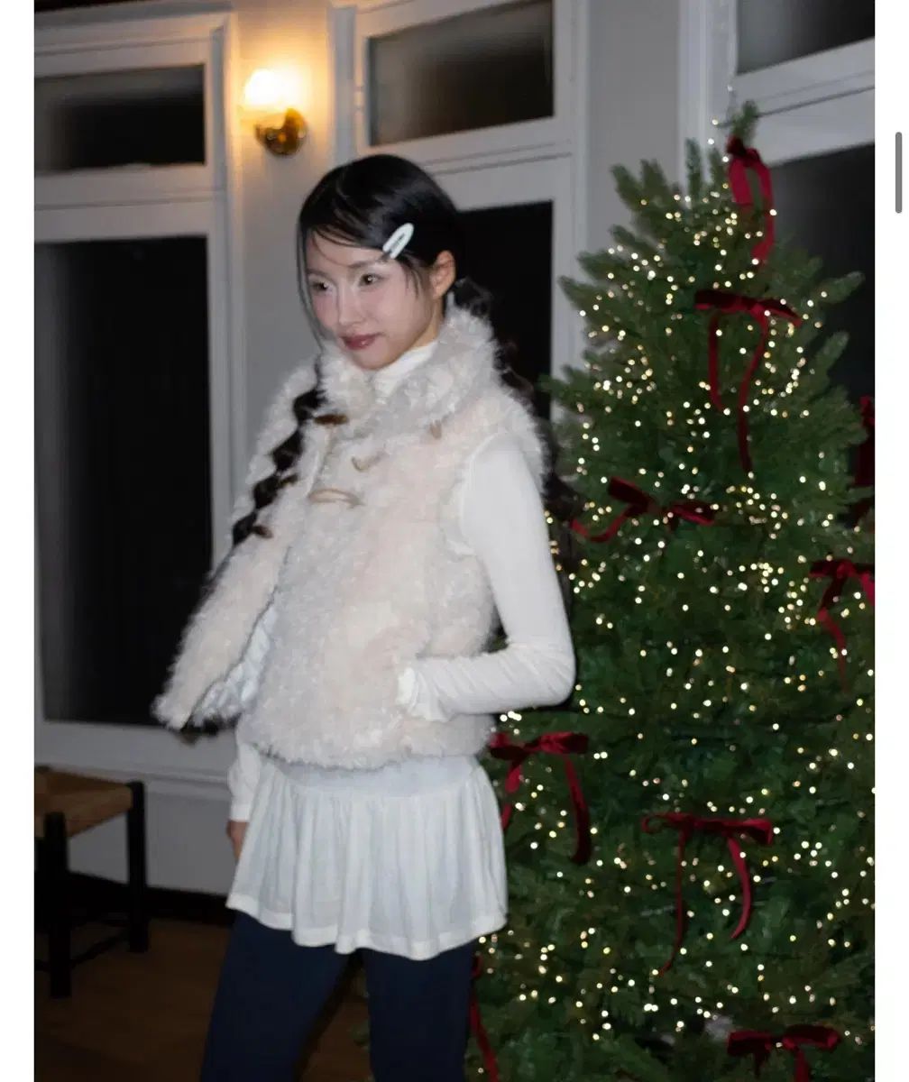 オンスカ トグル ファー ベスト アイボリー TOGGLE FUR VEST