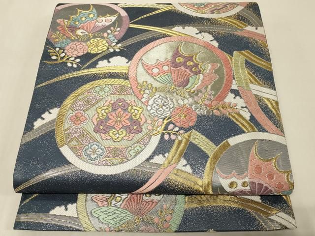 着物屋こころ□六通柄袋帯 唐織 花鳥文 鳳凰 鴛鴦 金糸 正絹 逸品 A