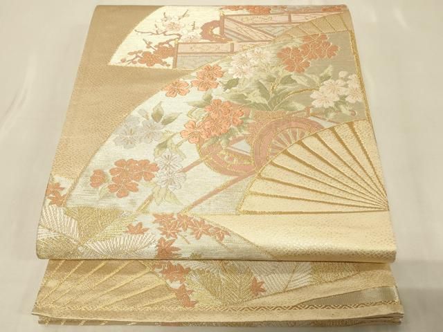 平和屋着物◎西陣 六通柄袋帯 唐織 鳳凰風景花文 金銀糸 証紙付き 正絹