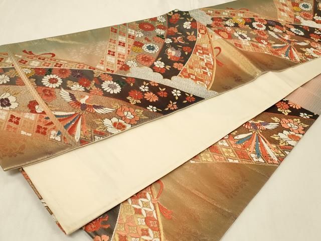 平和屋着物◎六通柄袋帯 唐織 鳳凰雲取り花文 金銀糸 正絹 逸品