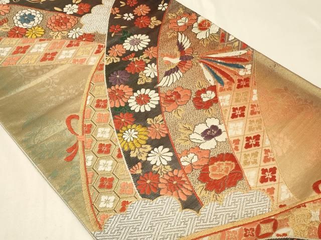 平和屋着物◎六通柄袋帯 唐織 鳳凰雲取り花文 金銀糸 正絹 逸品