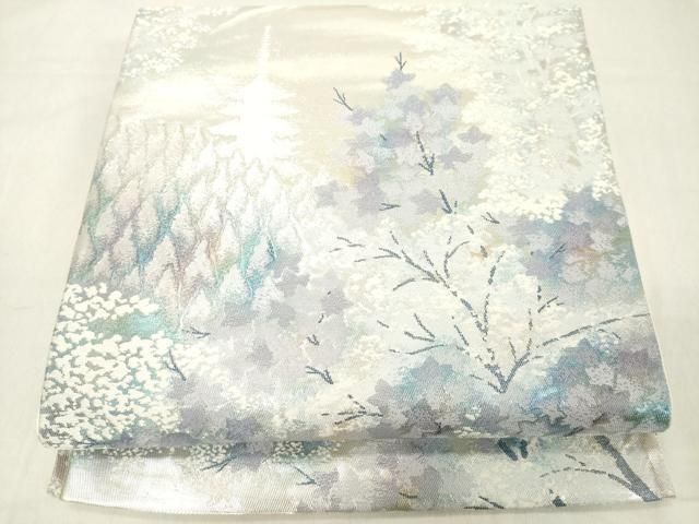 こばあや 平和屋着物◎六通柄袋帯 風景樹林文 東山 銀糸 正絹 逸品 DAAZ8266cd
