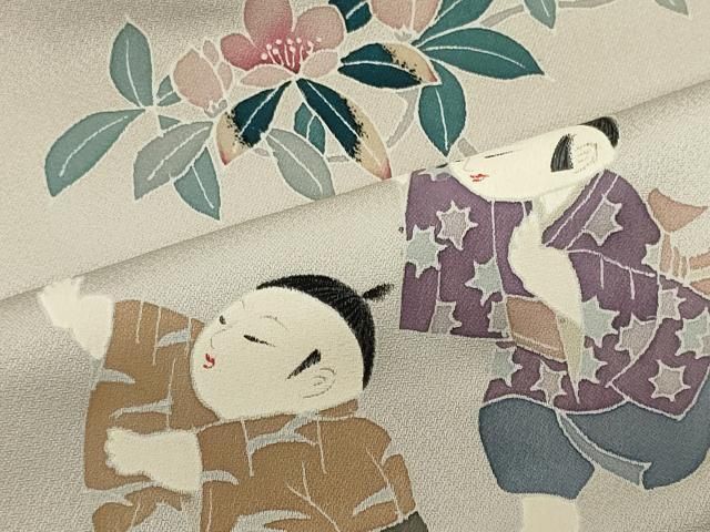 平和屋着物●訪問着　友禅　作家物　童子遊び　枝花文　暈し染め　正絹　逸品　CABE7178ut 平和屋着物□訪問着 友禅 手描き 枝花文 童子 暈し染め 正絹 逸品