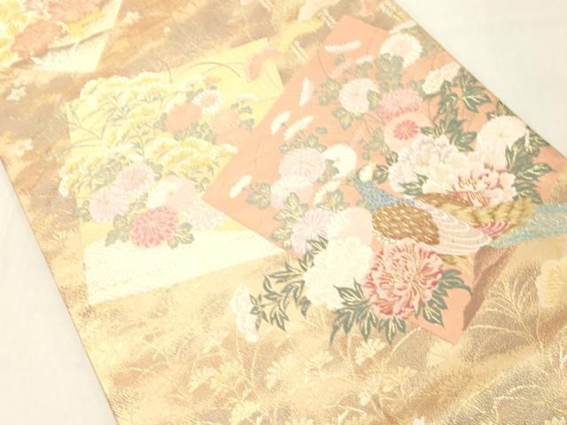 平和屋着物◎六通柄袋帯 色紙吉祥孔雀花文 金銀糸 正絹 逸品