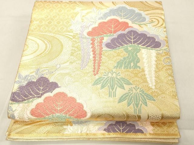 平和屋着物◎佐賀錦 六通柄袋帯 唐織 吉祥花文 梅 藤花房 金糸 正絹