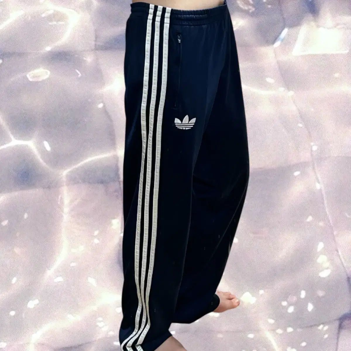 90 s アディダス ファイヤーバード ネイビー 白 3本線 ワイド トラック パンツ 105