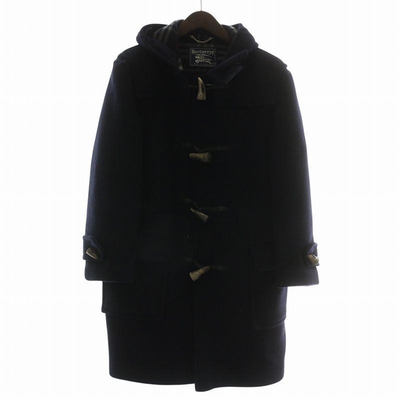 バーバリーズ Burberrys ヴィンテージ 91年製 ダッフルコート アウター ウール フード ミドル 裏地チェック柄 トグルボタン 紺 ネイビー /XZ ■GY18