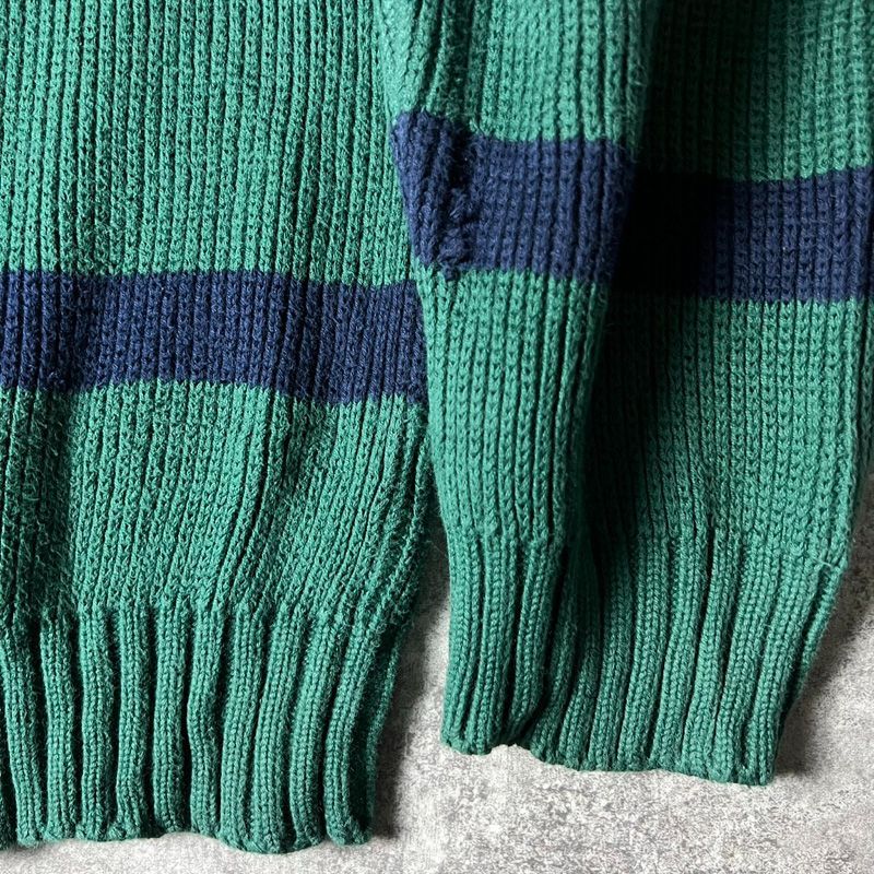 80s 黒タグ Eddie Bauer ボーダー コットン ニット セーター XL / 80