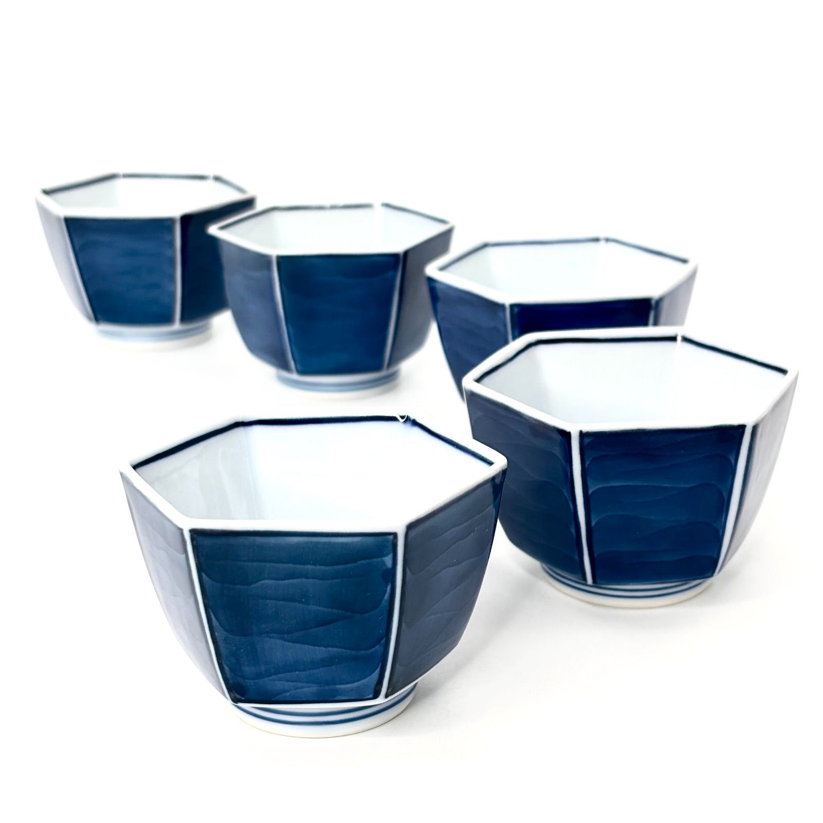 源右衛門窯】染付六角豆鉢（小鉢）5客揃 / 有田焼 源右衛門 古染風