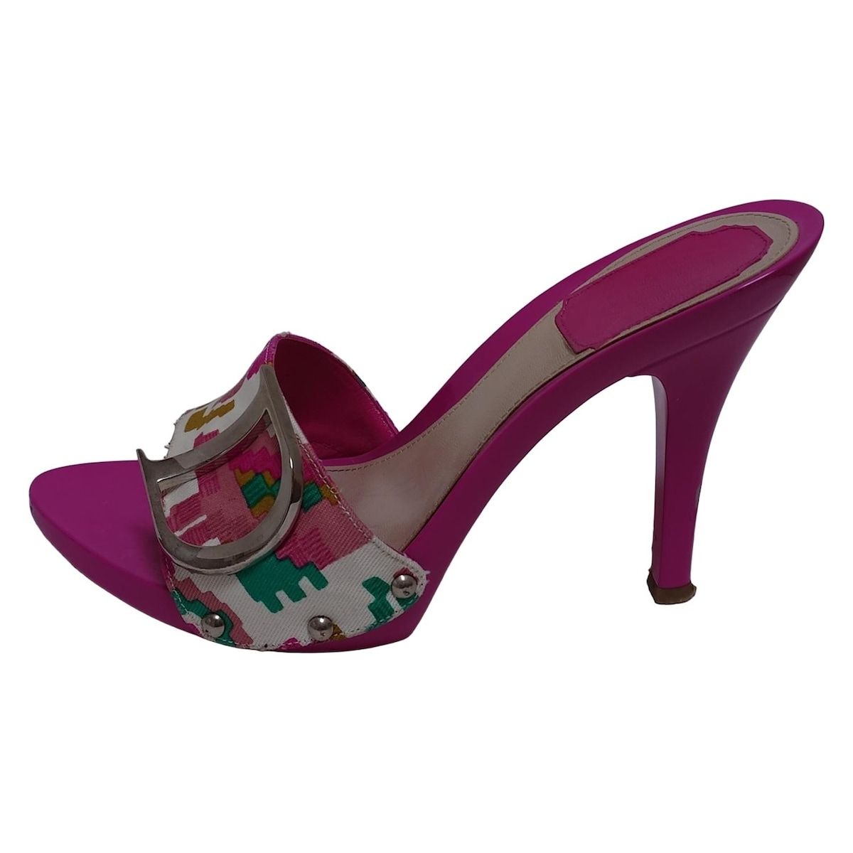 DIOR ChristianDior ディオール クリスチャンディオール ミュール 36 レディース - 白×ピンク×マルチ D モチーフ コットン