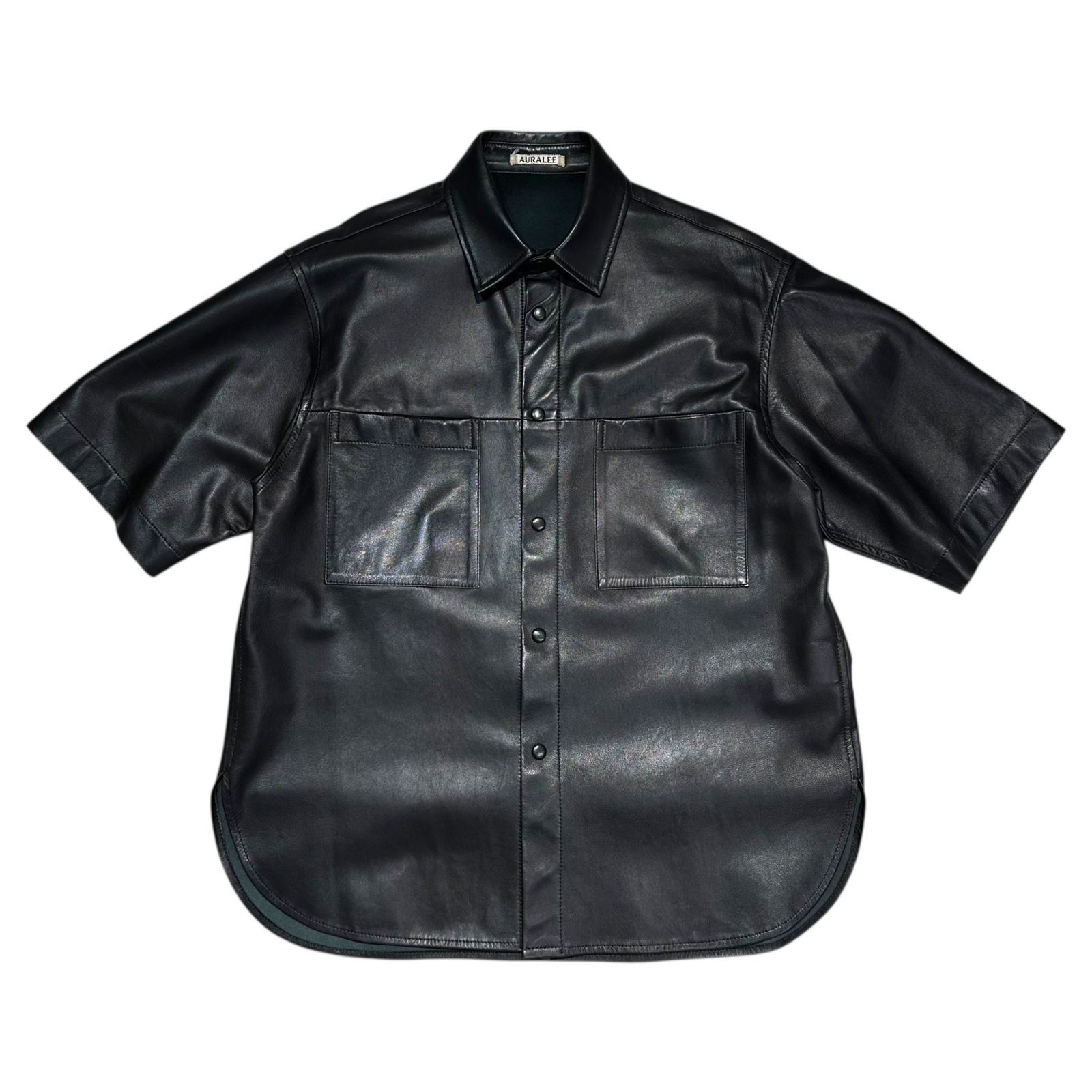 AURALEE オーラリー 20 SS LAMB LEATHER HALF SLEEVE SHIRTS ラムレザー 半袖 シャツ ラムスキン 1 ウィメンズM メンズXS相当 ブラック