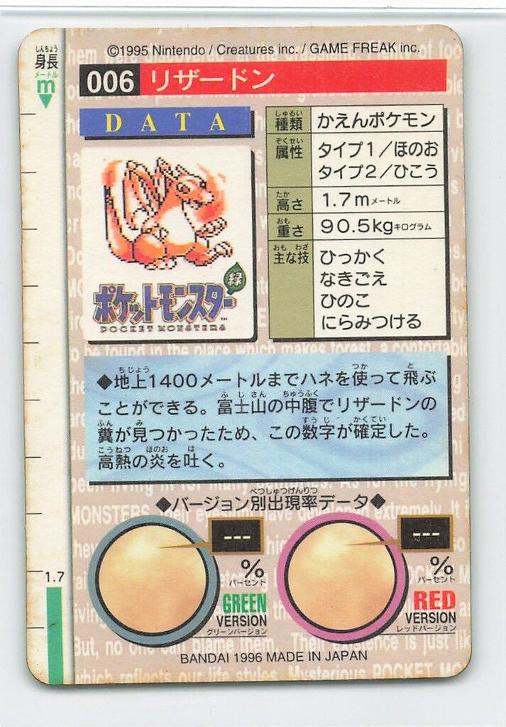 バンダイ ポケモン 本弾 緑版 1弾 1996 リザードン キラ 6