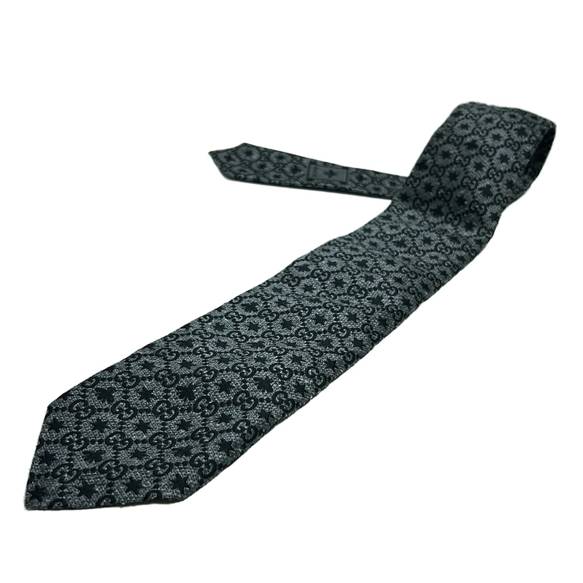 GUCCI グッチ ネクタイ メンズ - グレー×黒 GG柄 スター 星