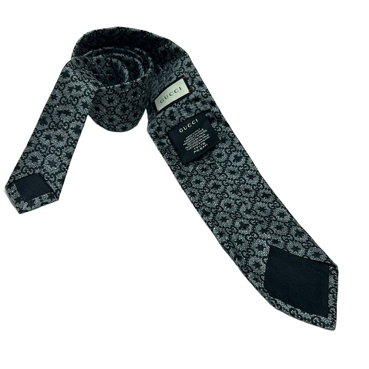 GUCCI グッチ ネクタイ メンズ - グレー×黒 GG柄 スター 星