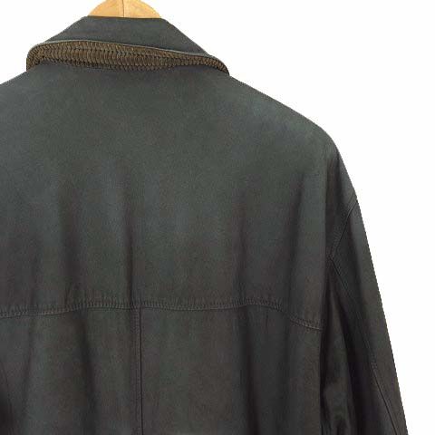 【中古】ダックス DAKS イタリア製 ヴィンテージ レザー コート ジャケット 革ジャン 本革 レザー L 48 オリーブ ダックス DAKS イタリア製 ヴィンテージ レザー コート ジャケット 革