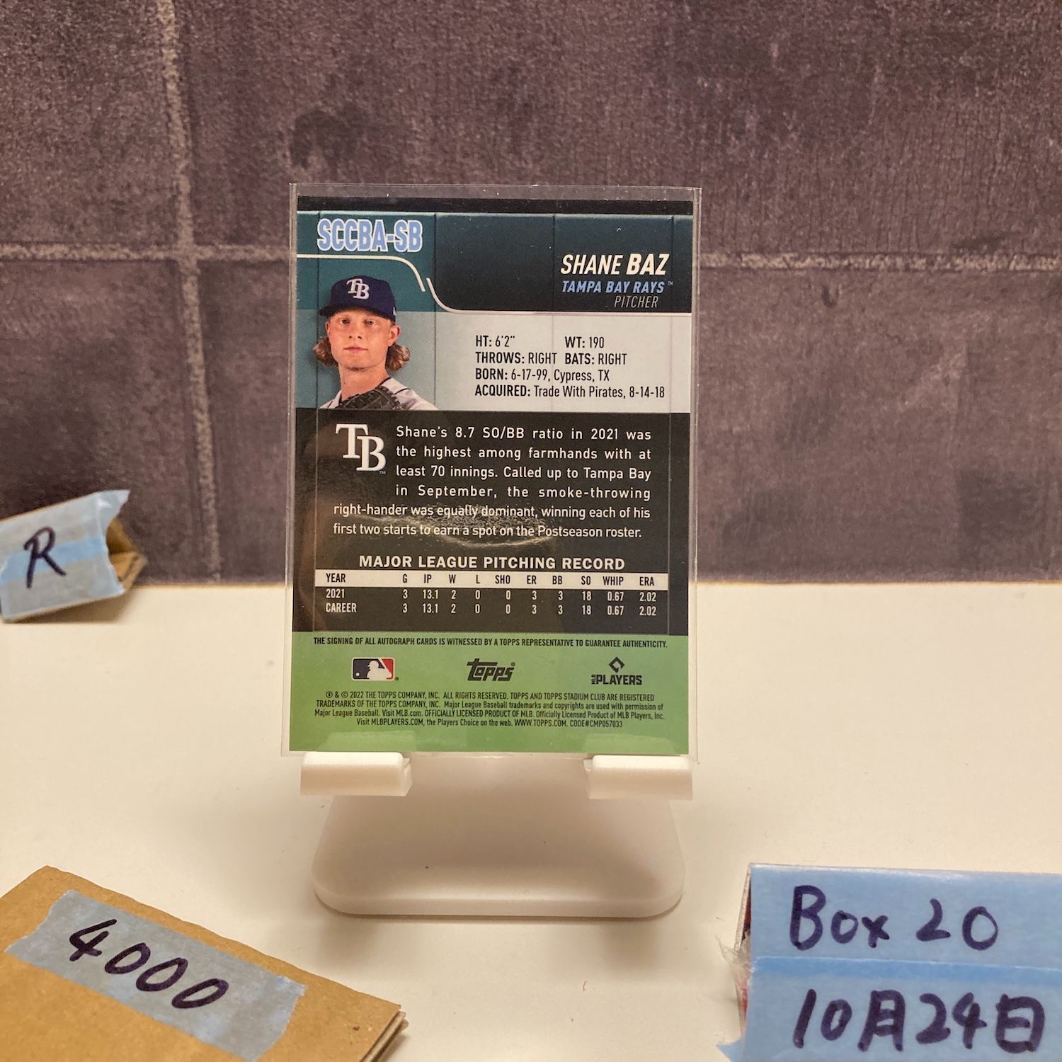 2022 Topps Stadium Club Chrome Shane Baz 直筆サインカード Tampa