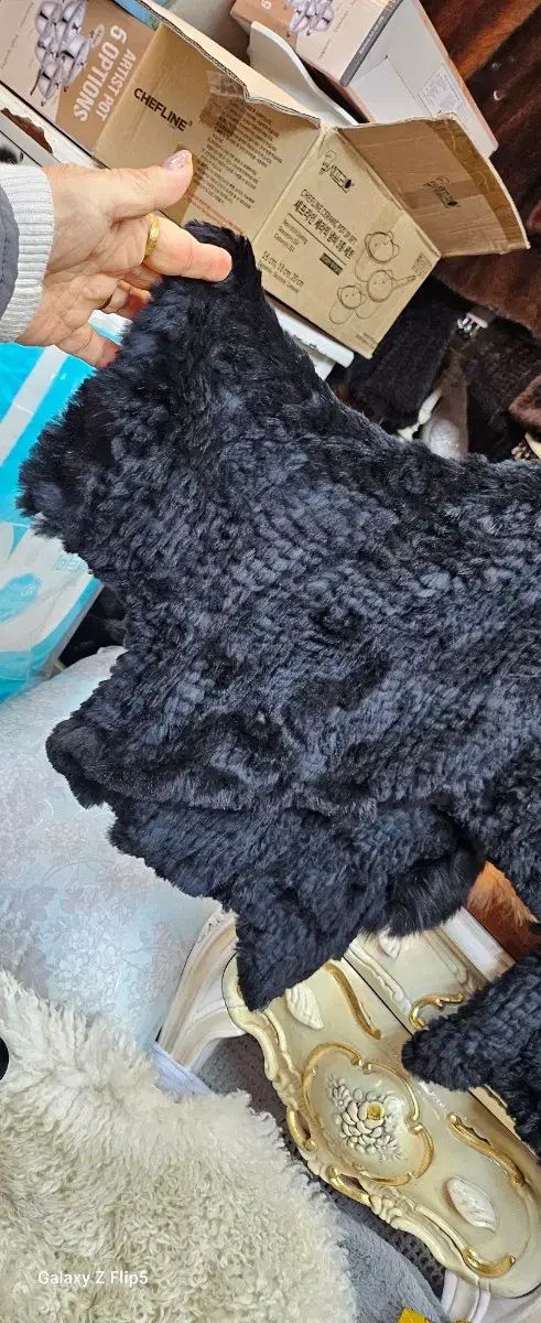 ブラック天然レックスショートハーフジャケット