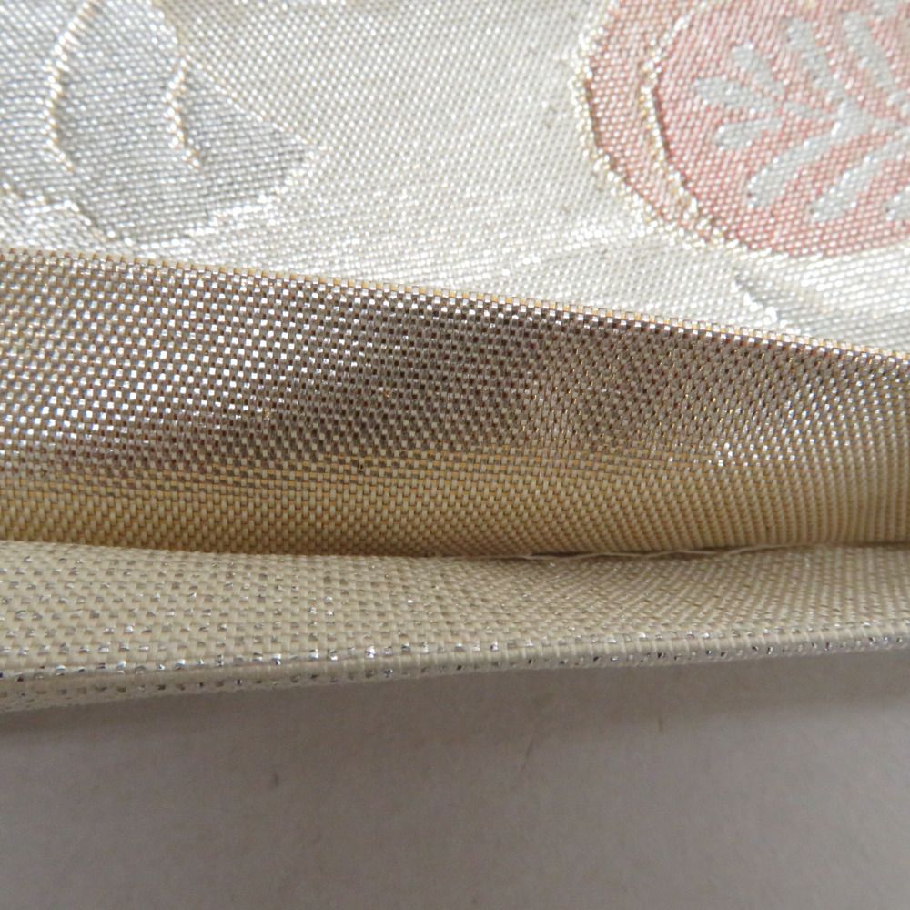 袋帯 松と菊に藤紋様 灰色x多色 金糸銀糸 六通柄 フォーマル向け