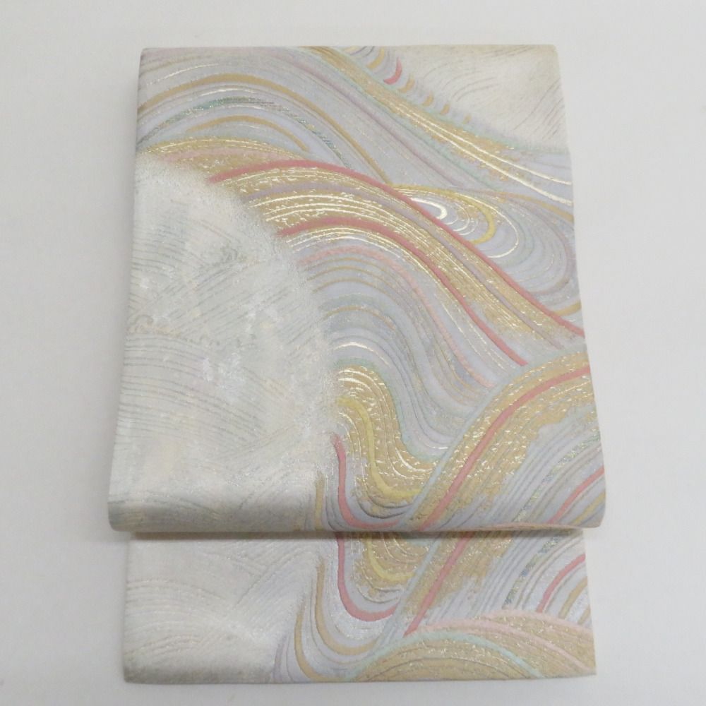 袋帯 寿波彩映 グレー系 金糸銀糸 灰色ｘ多色 カラフル 六通柄 フォーマル向け 仕立て上がり 着物帯 長さ440 cm