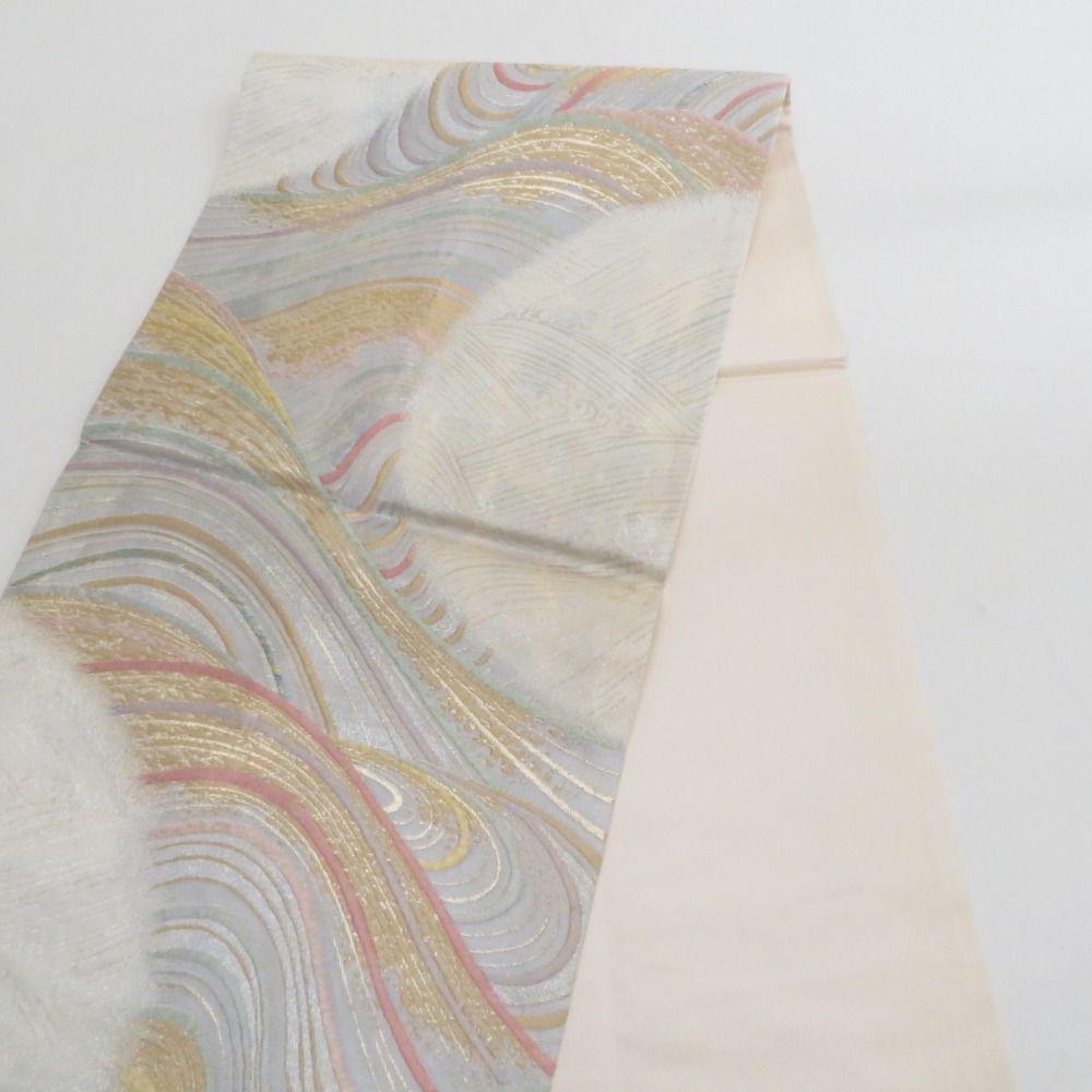 袋帯 寿波彩映 グレー系 金糸銀糸 灰色ｘ多色 カラフル 六通柄 フォーマル向け 仕立て上がり 着物帯 長さ440 cm