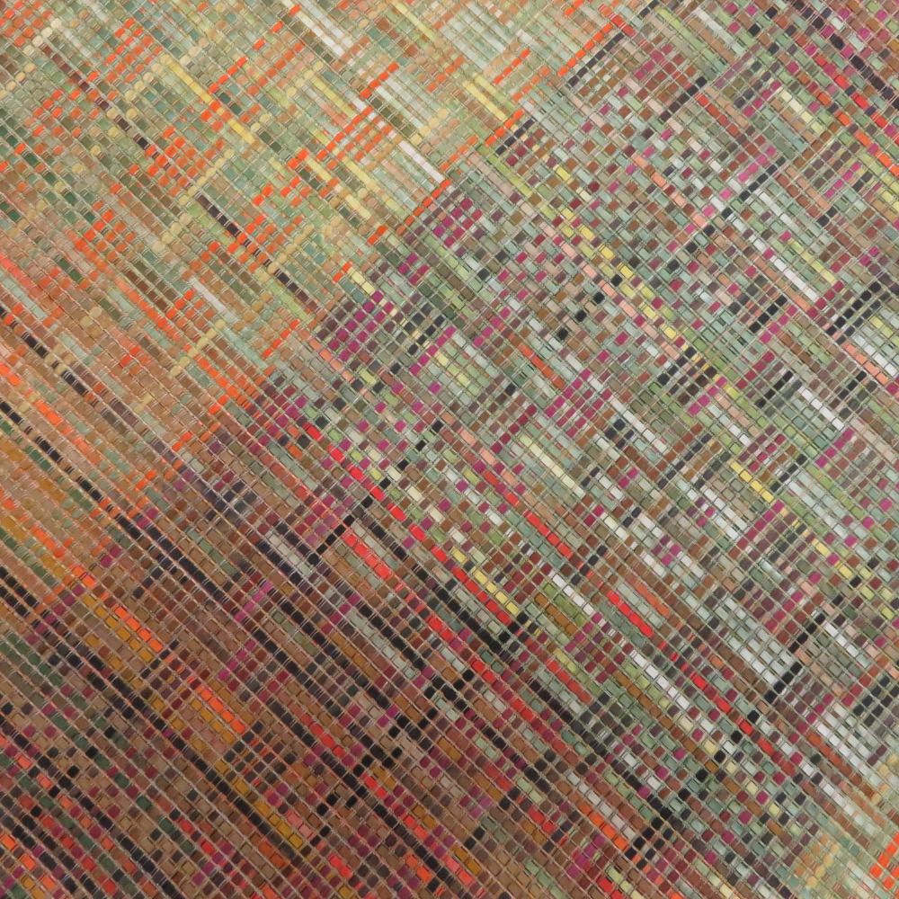 袋帯 洒落袋帯 市松模様 チェック柄 多色織 カラフル オレンジ色x緑色