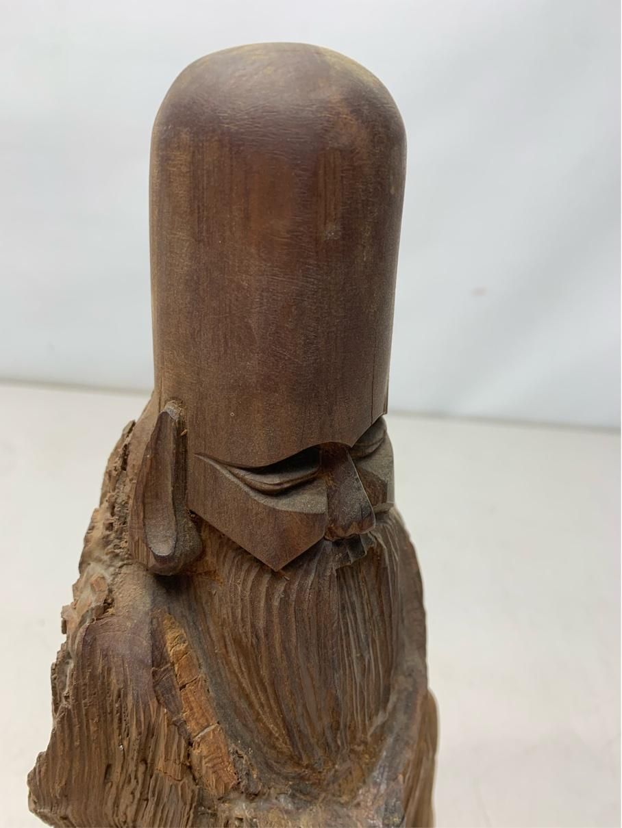 貴重 福禄寿 寿老人 七福神 木彫り 置物 アンティークインテリア