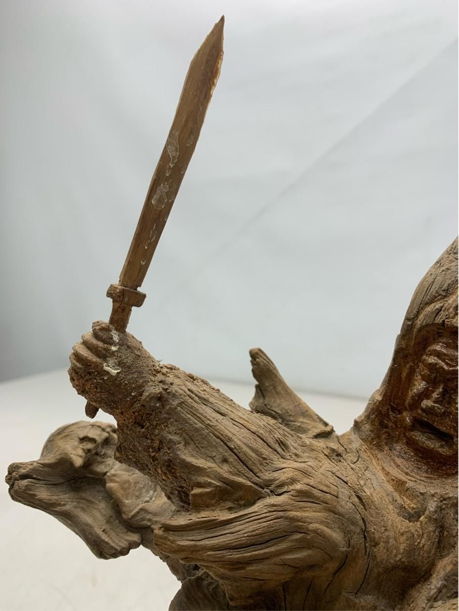 貴重 根彫 不動明王 人物像 木彫り 骨董 流木 アート 仏教美術 レトロ