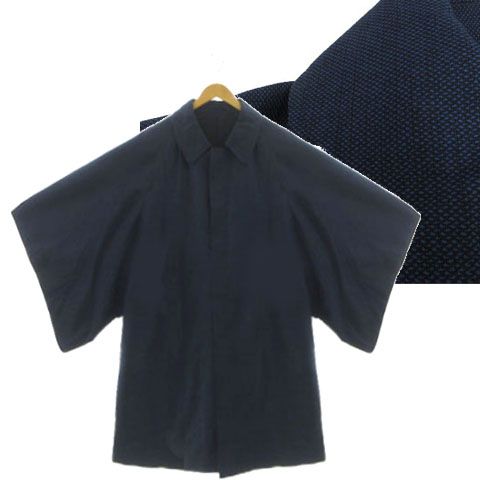 Kakusode 着物コート ステン シルク混 バーズアイ柄調 ブルー系 青系 ネイビー 紺 M