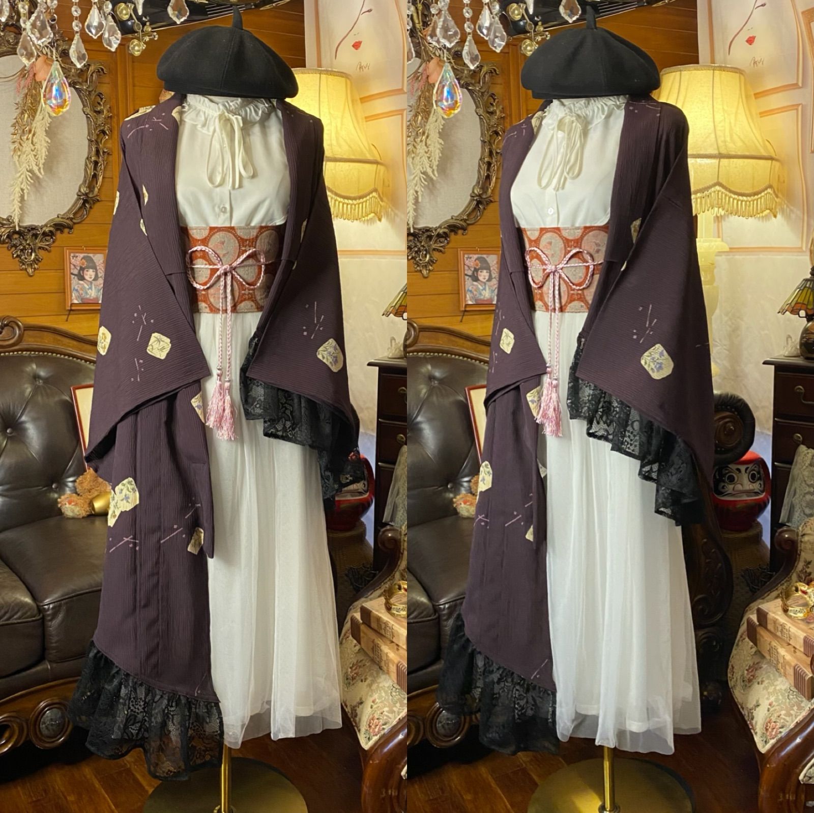 単衣 夏着物 2way アシンメトリー ガウン 羽織り ドレス ワンピース