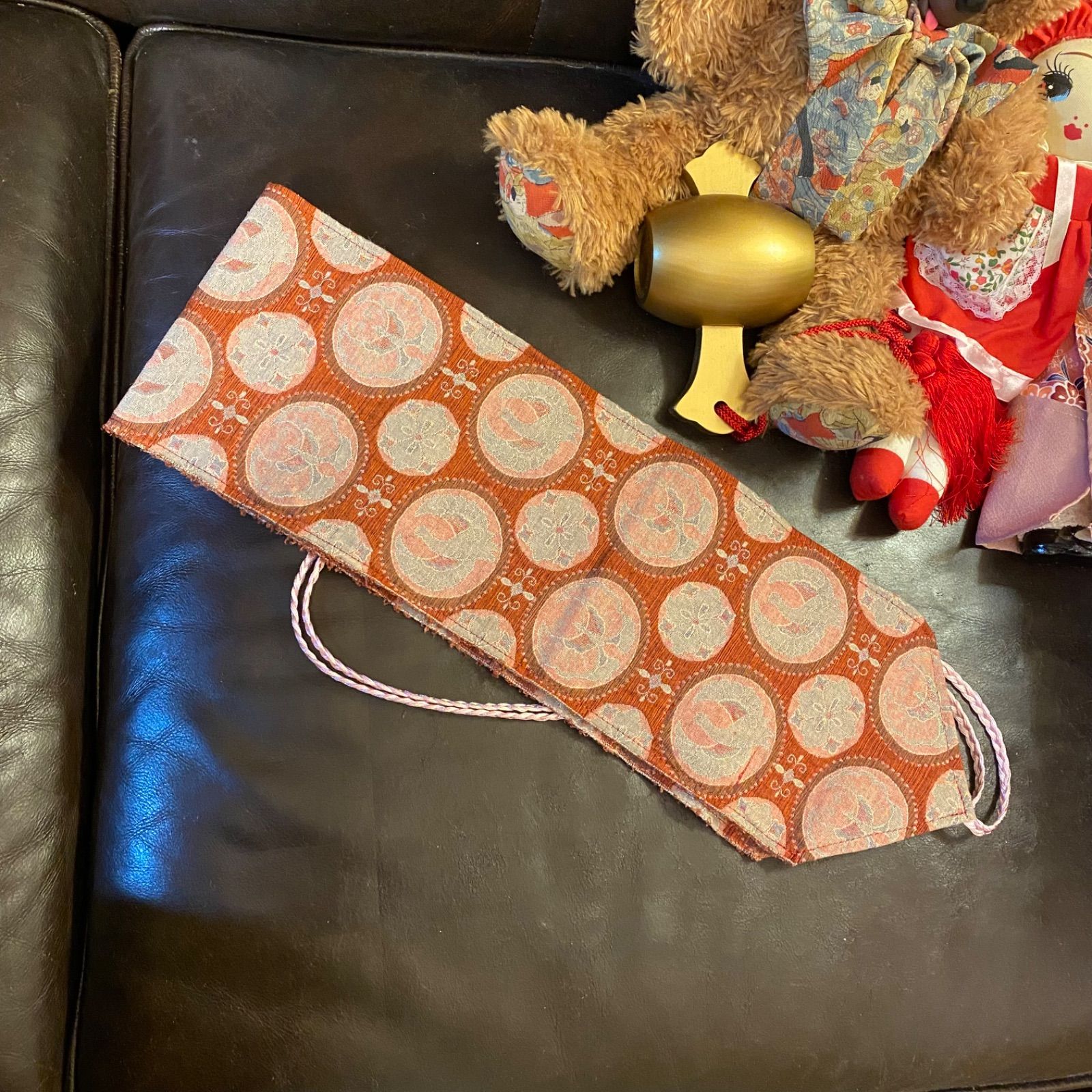  単衣 夏着物 2 way アシンメトリー ガウン 羽織り ドレス ワンピース ハンドメイド 和洋折衷 洗える 化繊 リメイク 名古屋帯サッシュベルト レトロ 古着 葡萄茶 黒レース KD 88 ワンピース チュニック ファッション