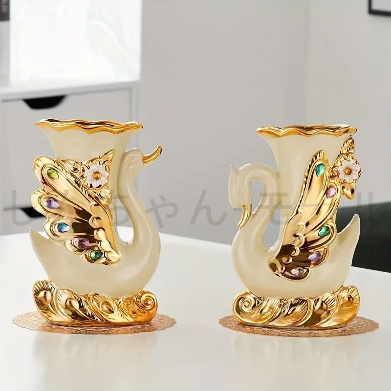 新品?未使用】 花瓶 フラワーベース 花器 磁器 セラミック 白鳥 スワン
