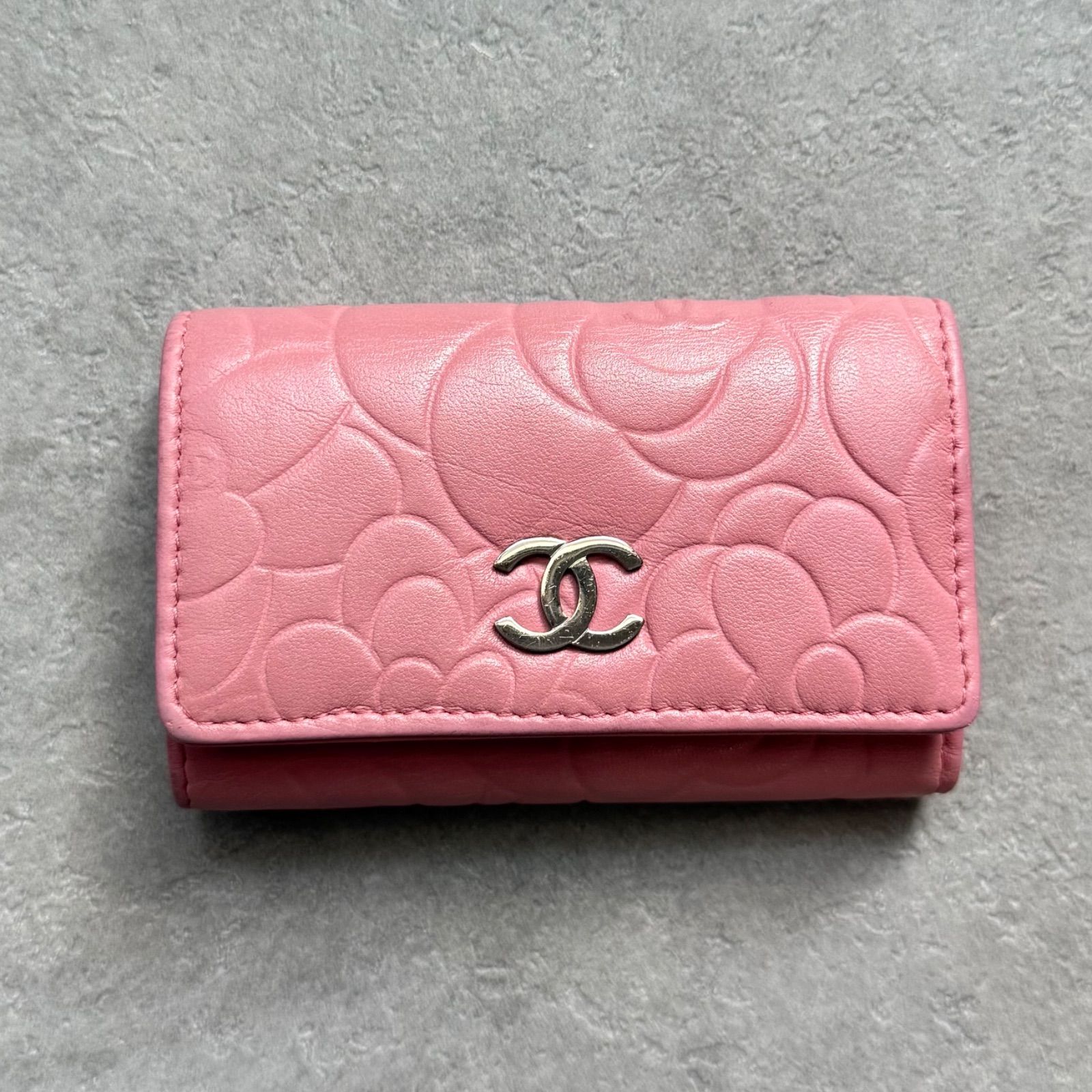 美品 CHANEL シャネル カメリア ココマーク キーケース レザーピンク