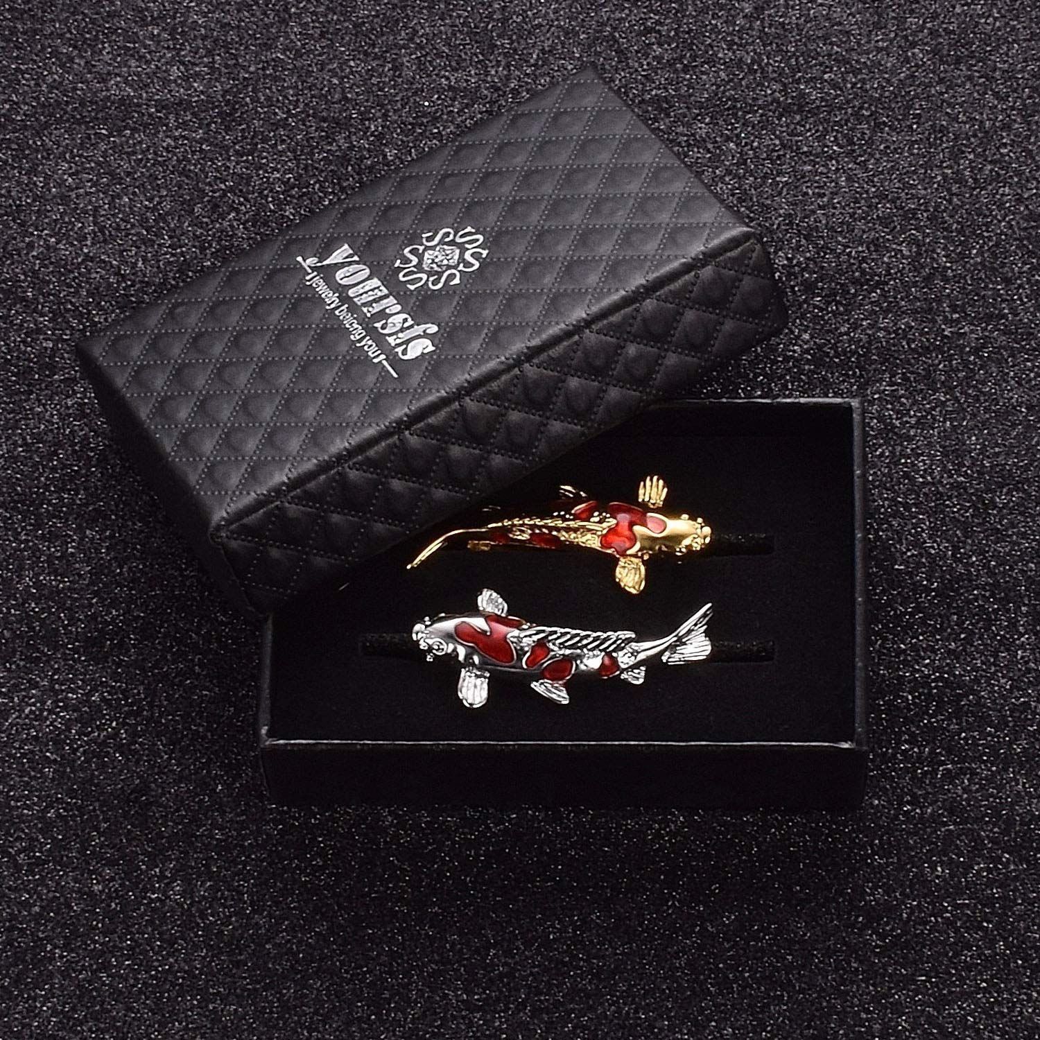 【数量限定】Yoursfs おもしろ ネクタイピン コイ 黒 赤 ネクタイピン 可愛い 鯉 魚 ネクタイ ピン 真鍮製 メンズ おしゃれアクセサリー プレゼント