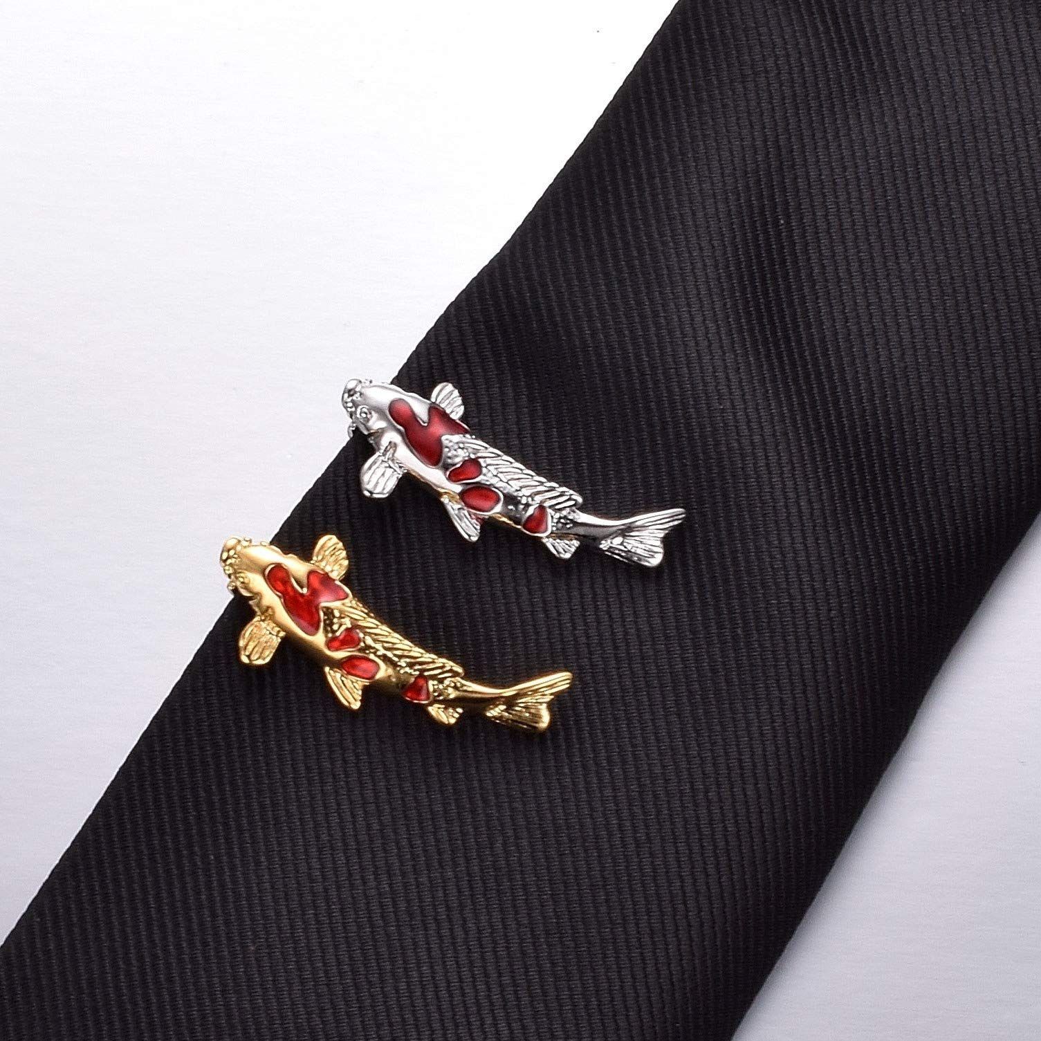 【数量限定】Yoursfs おもしろ ネクタイピン コイ 黒 赤 ネクタイピン 可愛い 鯉 魚 ネクタイ ピン 真鍮製 メンズ おしゃれアクセサリー プレゼント