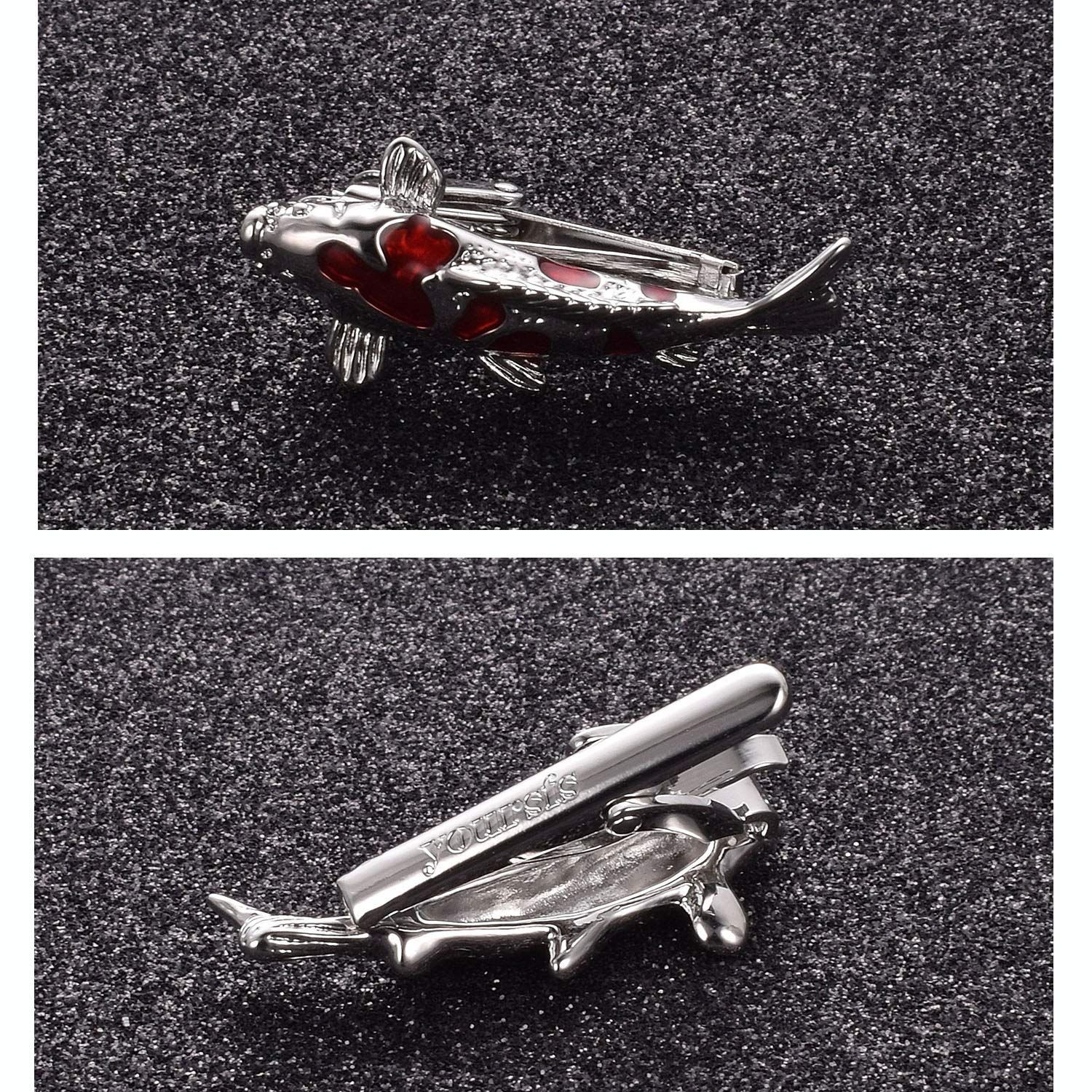 【数量限定】Yoursfs おもしろ ネクタイピン コイ 黒 赤 ネクタイピン 可愛い 鯉 魚 ネクタイ ピン 真鍮製 メンズ おしゃれアクセサリー プレゼント