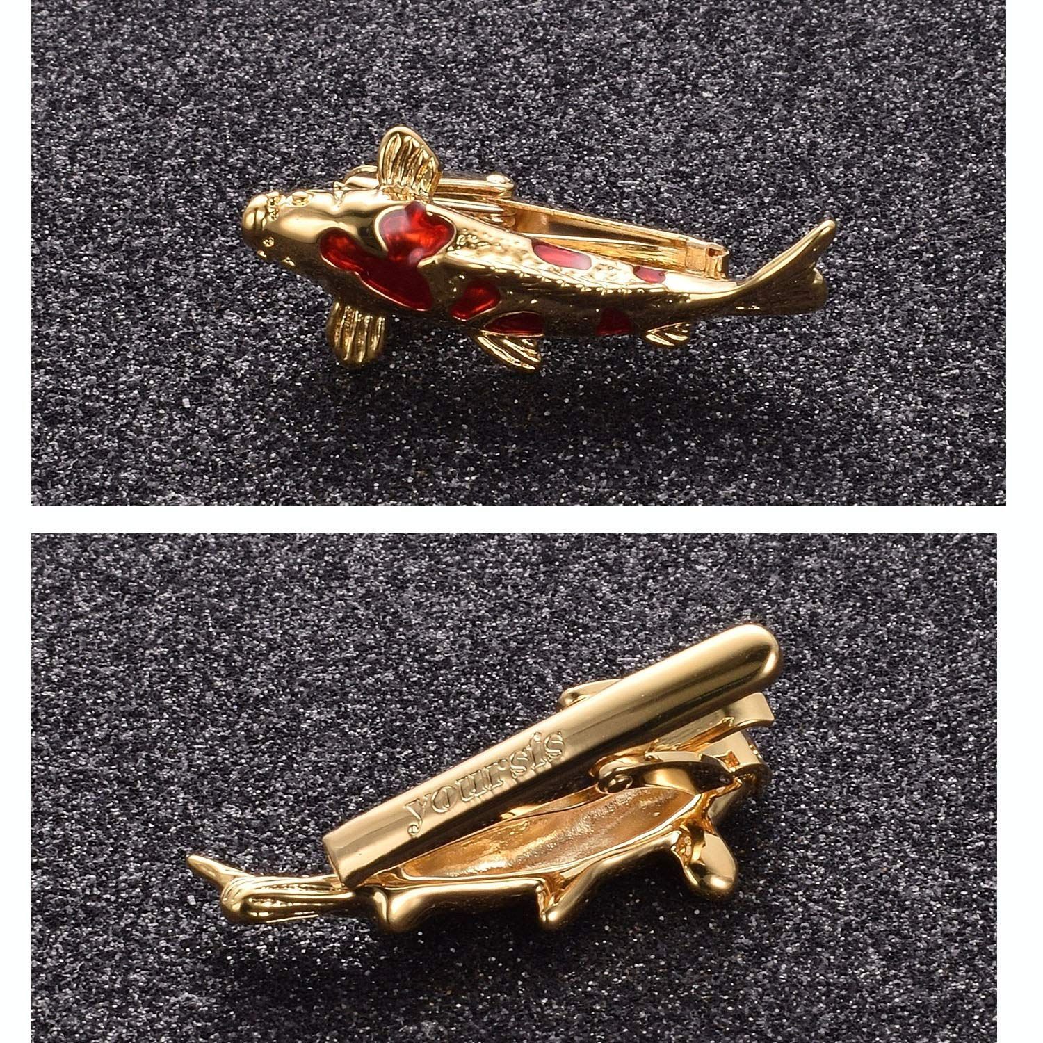 【数量限定】Yoursfs おもしろ ネクタイピン コイ 黒 赤 ネクタイピン 可愛い 鯉 魚 ネクタイ ピン 真鍮製 メンズ おしゃれアクセサリー プレゼント