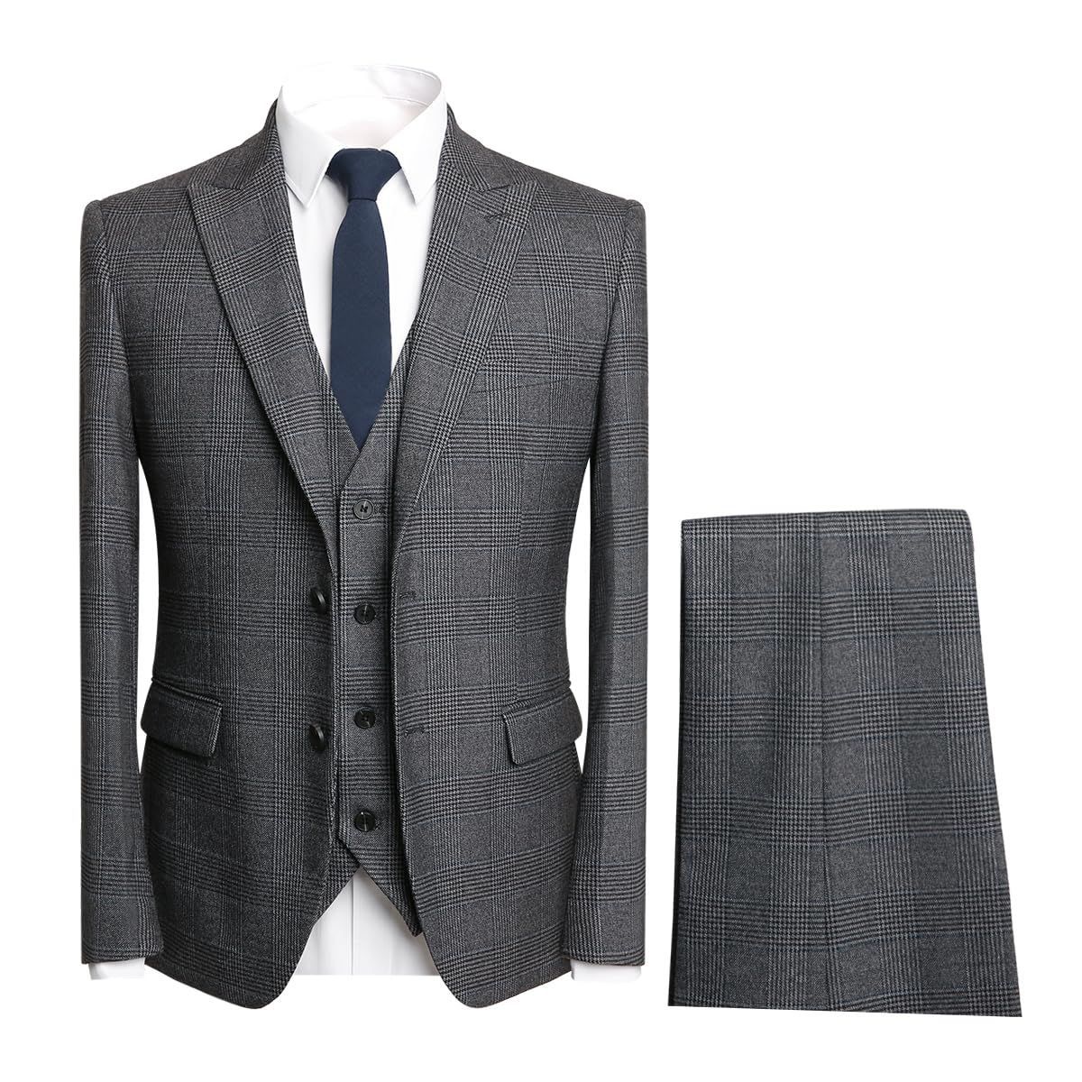 数量 YFFUSHI スーツ メンズ ビジネス スリーピース 大きいサイズ 2つボタン 無地 S-4 XL 結婚式 就職 面接 スリムスーツ ストレッチ セットアップ