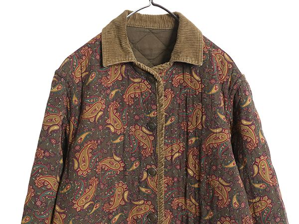 80 s バナナリパブリック リバーシブル 中綿 キルティング ジャケット レディース ヴィンテージ サファリ トラベル ペイズリー カーキ