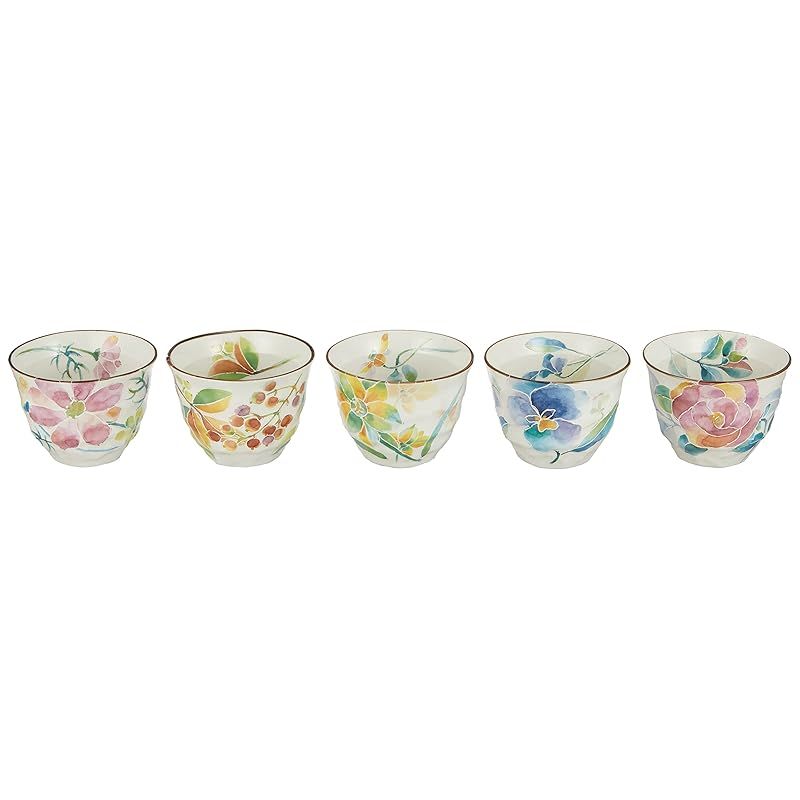 セラミック藍 花ことば 5客ポット茶器 5種の花 サイズ 約W 26 D 23 H 10 01526
