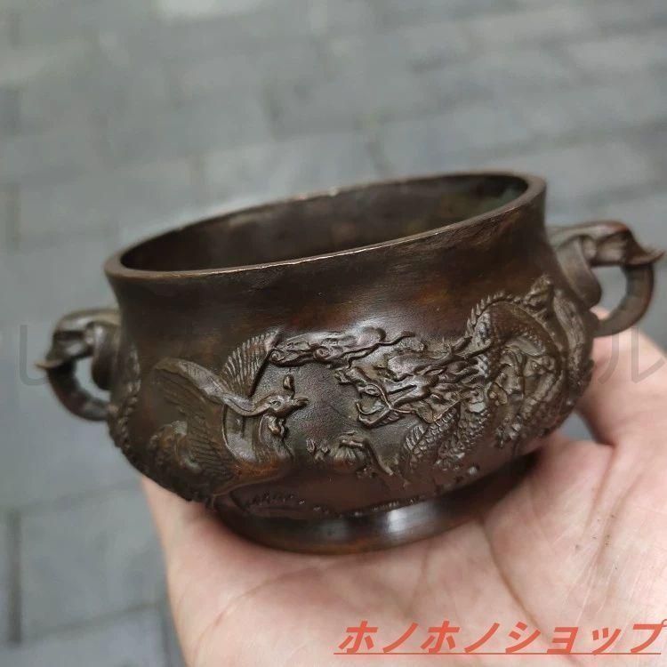銅器 香炉 龍鳳象耳香炉 仏堂香炉挿し香炉 香道具 装飾品 工芸品 置物