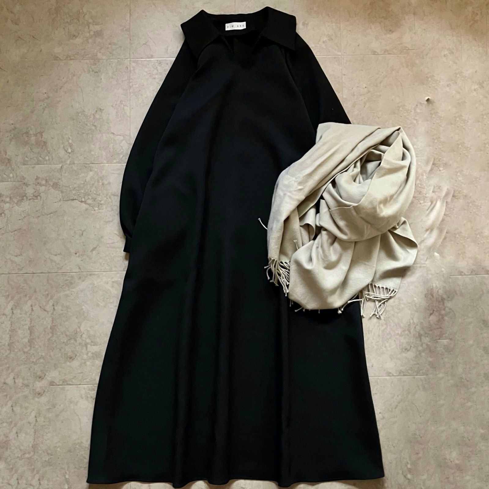 RIM ARK リムアーク 黒 ロング スキッパー ワンピース S Mサイズ フ マキシ丈 ゆったり