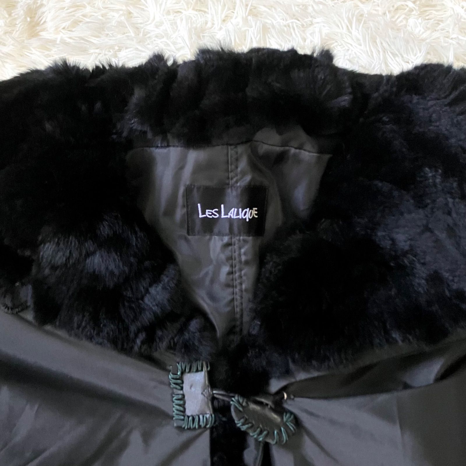 新品同様✩レッキス✩ノーカラー✩ファーコート✩柔らか✩ブラック✩ポケット有り ノーブランド ファーコート ラム 衿フォックス 毛皮 ロング 11 黒